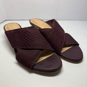 Clarks Mena Island Aubergine Leather Wine Slip On Heel Sandal Size 9